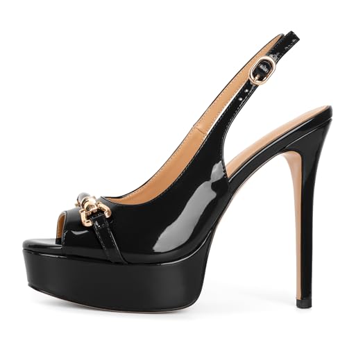 SAMMITOP Women's Peep Toe High Heel Slingback Pumps Platform Stiletto Party Date Sexy Dress Shoes 5 Inch4