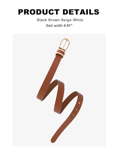 Womens Belts for Jeans Pants, Casual Leather Waist Dress Belt with Gold Buckle 0.91" Width, Ladies Fashion Belts3