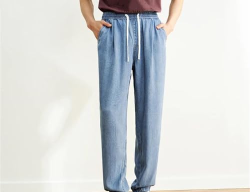 Men Jeans Loose Fit Ankle Length Denim Pants Versatile Summer Casual Office Work Trousers2