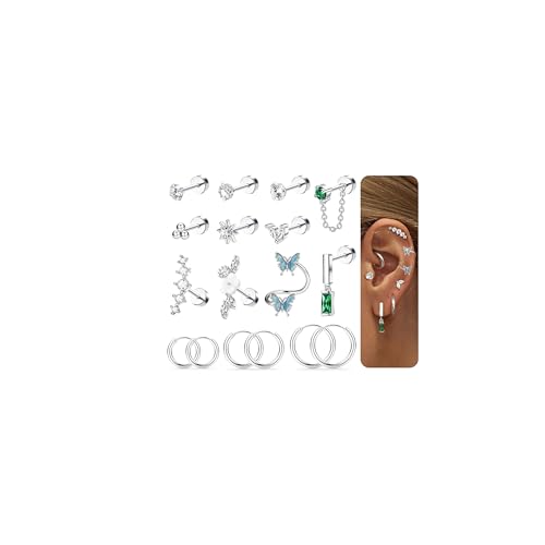 MILACOLATO 17 Piezas Piercing Oreja Acero Quirurgico Pendientes Acero Inoxidable Mujer Hombre Hipoalergenicos Pendientes Pequeños Dorados Oro/Plata Piercing Helix Tragus Cartílago Conch-S