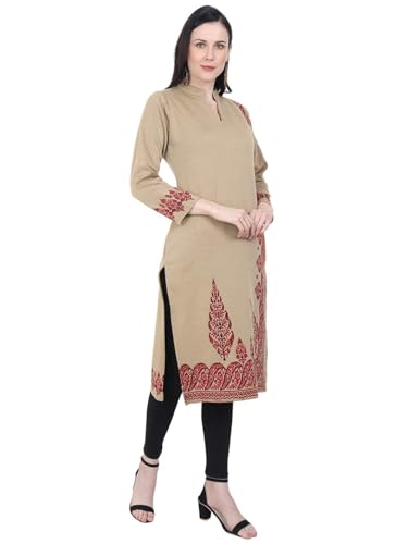 Image of Rosary Women's Winter Woolen Kurti Jacquard Straight Fit Ethnic Wear with 2 Side Pockets