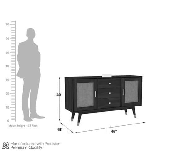 Image of Sideboard Cabinet for Living Room | Solid Wood 2 Doors & 3 Drawers with Storage | Drawing Room, Office & Lounge (Natural Finish)