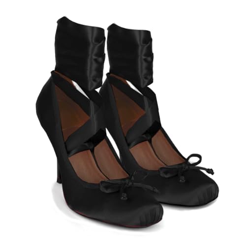 Women Satin Ballet High Heels Bow Round Toe Stiletto Heel Pumps Strappy 4 inch Stiletto High Heel Ballet Shoes Bow Slip On Dress Shoes Cross Strap Elegant Sexy 4-11 M US2
