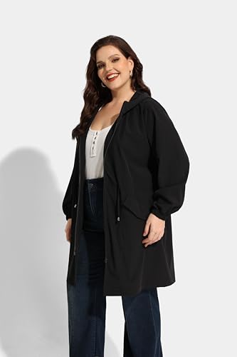CARCOS Women Plus Size Raincoat Lightweight Waterproof Rain Jacket Travel Hooded Trench Coat XL-5XL3