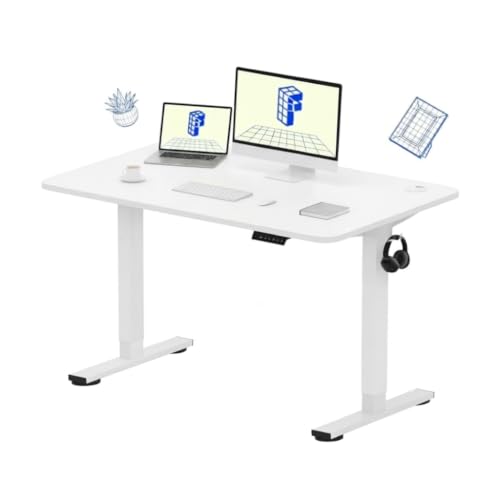 Image of SE1 / Flexi Spot EN1 Electric Standing Desk | Anti-Collision Detection | 5Y Warranty | Ergo Height Adjustable Sit Stand Table for Home Office with 80kg Load, 2 Hooks (White-White, 120x75CM)