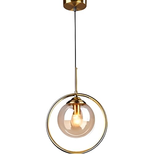 Image of Golden Metal & Smoke Glass Ring Shape Hanging Light, Living Room, Bedroom, Home Decor, E27 Bulb Holder (Without Bulb)
