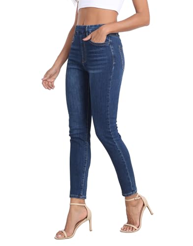 HDE Women's Pull On Skinny Jeans High Waisted Stretch Denim Jegging with Pockets3