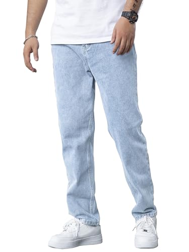 Image of AVANOVA Men's Slant Pocket Wide Leg Jeans - Casual Loose Fit Denim Pants, Cotton Blend Trousers with Slant Pockets for Daily & Streetwear (Jeans-139)