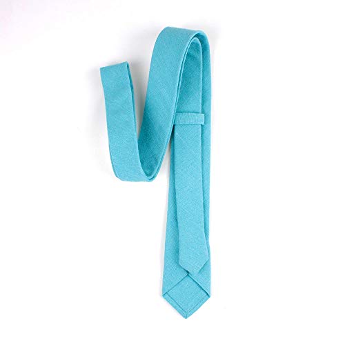 Image of Elfeves Men's Skinny Solid Color Tie Causal Cotton Linen Narrow Slim cut Necktie
