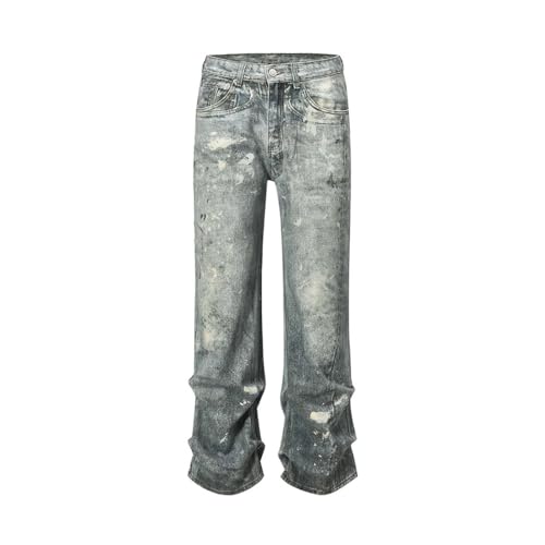 Men’s Colorful Coated Ink Splash Design, Fashion Unisex Denim Pants, Trendy Bootcut Jeans