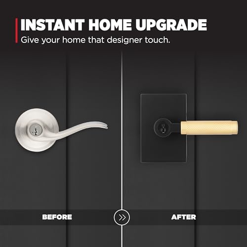 Kwikset Prava Entry Door Handle with Lock and Key, Secure Keyed Reversible Lever Exterior, for Front Entrance and Bedrooms, Matte Black and Satin Brass, Pick Resistant Smartkey Security and Microban - Image 5