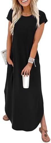 WIHOLL Summer Dresses Cap Sleeve Crewneck Maxi Long Casual Dress ...