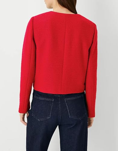 Cropped Tweed Blazer Jackets for Women Elegant Slim Collarless Business Casual Outfits2