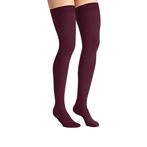 Image of JOBST Opaque Compression Stockings, 15-20 mmHg, Thigh High, Silicone Dot Band, Closed Toe