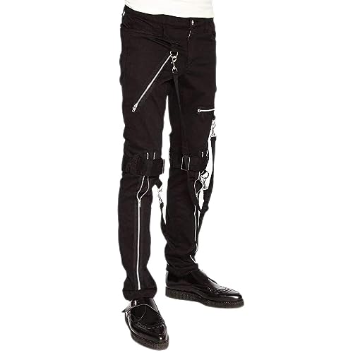 Men's Electro Bondage Rave Gothic Cyber Chain Jeans Punk Rock Pants (Medium) Black