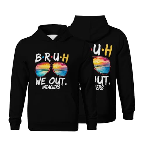 Kids Bruh We Out Teachers Happy Last Day Of School Vintage Boys Girls Lightweight Kangaroo Pocket Fleece Hoodies