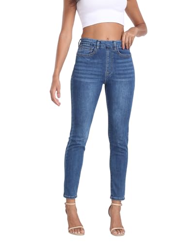 HAPPIERE Skinny Jeans for Women High Waist Stretchy Cropped Pants Denim Jeggings with Pockets Medium Wash L