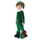 TAGVO Disfraz de Elfo para Bebé Niña - Conjunto Navidad Cosplay Mi Primera Navidad 3 PC Set con Ropa, Pantalones, Diadema Sombrero - Regalos para Niñas 1-9 Años