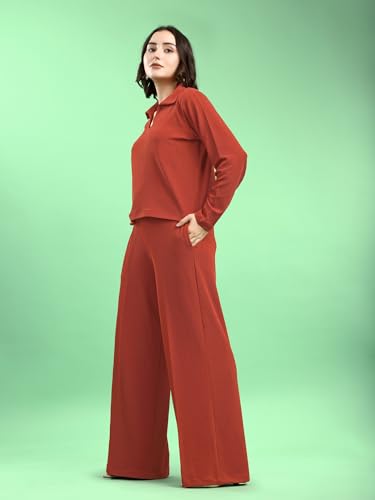 Image of PURVAJA Women's Regular Sleeve Top & Trouser Solid Co-ords