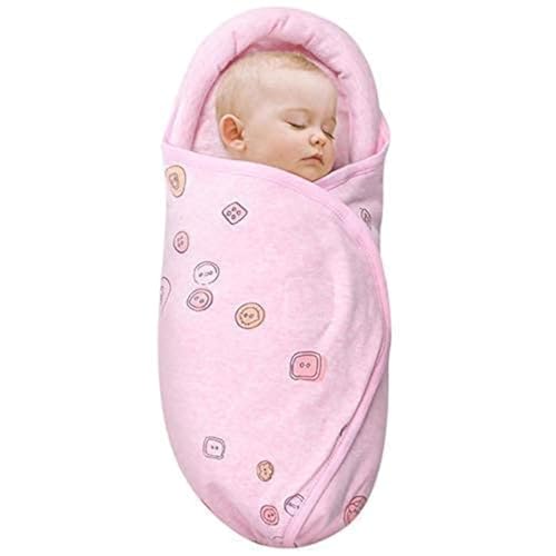 Image of Premium Soft Cotton Baby Swaddle Blankets, Unisex Baby Blanket Wrap for Newborn Baby Boys Girls, Skin Friendly Wearable Swaddling Sleep Sack Calms Startle Reflex (Button, Peachpink, 0-3 Months)