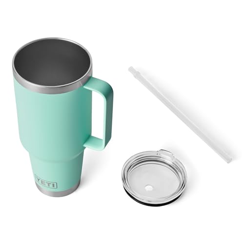 Image of YETI Rambler 42 oz Tumbler with Handle and Straw Lid, Travel Mug Water Tumbler, Vacuum Insulated Cup with Handle, Stainless Steel, Seafoam