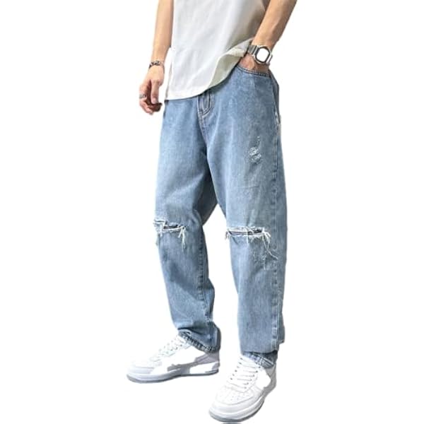 Rechte spijkerbroek voor heren Modetrend Persoonlijkheid Effen kleur Outdoor Commuter Knappe klassieke veelzijdige gescheurde jeans