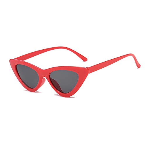 YOSHYA Retro Vintage Narrow Cat Eye Sunglasses for Women Clout Goggles Plastic Frame (Red Grey)