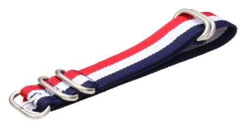 Clockwork Synergy - 5 Ring Heavy NATO Brushed Steel Watch Strap Bands (18mm, Red/White/Blue)