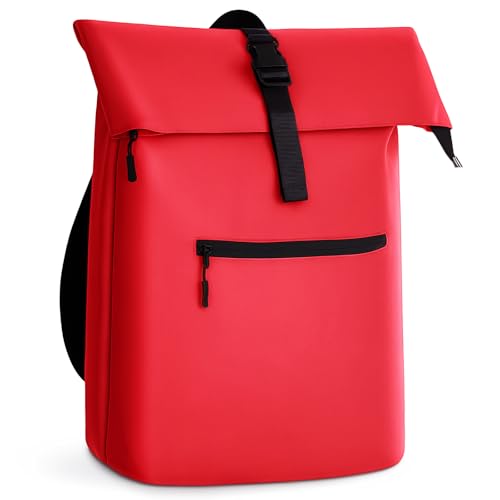 Glamexx24 Rolltop Rucksack Wasserdicht für Damen Herren, Großer Laptop Rucksack mit Computerfach für 17 Zoll, Freizeitrucksack Daypack für Reisen, Radfahren, Schule, Business, Leuchtend Rot