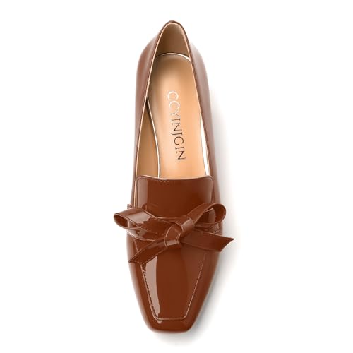 Image of Womens Loafer with Heel, Comfortable Chunky Heels for Women, Loafers Shoes with Bowknot Womens Bunion Dress Shoes