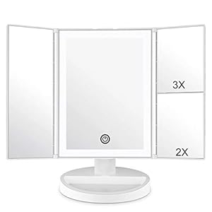 WEILY Schminkspiegel mit LED-Beleuchtung und Touchscreen, Vergrößerung 1X/2X/3X, Drehung um 180 °, batteriebetrieben und über USB betrieben (weiß)