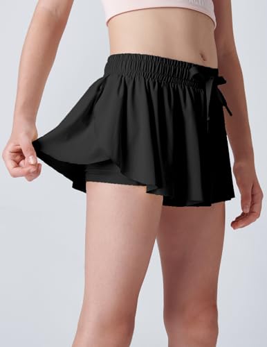 Image of 3 Pack Girls Flowy Shorts with Spandex Liner 2-in-1 Youth Butterfly Skirts for Fitness, Running, Sports