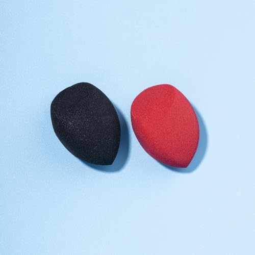 Image of PAC Mini Sponge Set (2 Pc) | Beauty Blender Set, Makeup Sponge (Small) | Soft Olive Cut Sponge for Liquid Foundation, Creams & Powders | For Normal Skin Types - Soft, Reusable & Washable (Black, Red)