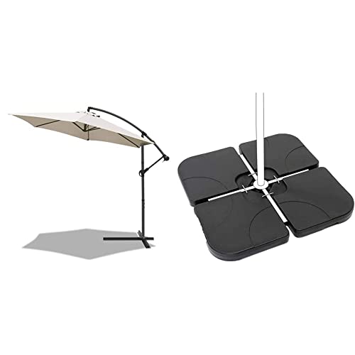 VOUNOT 300 cm Parasol Excentrico, Sombrilla de Jardín con Manivela y Funda Protectora, Protección UV + AKTIVE 62196 - Soporte parasol rellenable cuadrado 4 piezas AKTIVE Garden