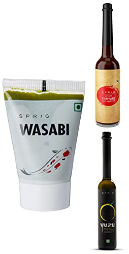 Image of Sprig Japanese Cuisine Combo | Wasabi Paste | Yuzu Japanese Citrus Extract | Ginger Teriyaki Sauce | Real Japanese Flavours | No Artificial Colours or Flavours | Pack of 3
