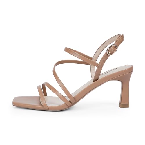 Strappy Heels for Women Square Open Toe 7cm/2.76" Heels Dressy He...