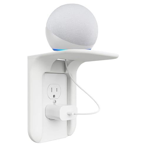 Outlet Shelf Wall Bathroom Shelf, Bathroom Wall Decor for Google Home/Echo/Smart Speakers(up to 10lbs), Smart Home Decor, Toothbrush, Kitchen, Cell Phone, Space Saving Power Tools, White