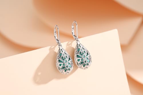 Teardrop&Heart Turquoise Jewelry for Women-Genuine Turquoise Leverback Earring 925 Sterling Silver Dangle Drop Earrings Vintage Gifts for Valentine/Mother's Day/Christmas2