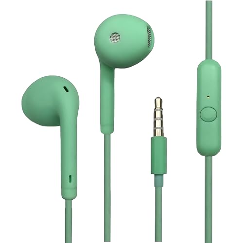 GearZTouch iBlast Wired Earphones with Mic, Deep Bass 3.5mm Jack Headphones for Mobile, Laptop & Tablet | Tangle-Free Cable, in-Ear Noise Isolation Earbuds for Clear Sound & Comfort- Green