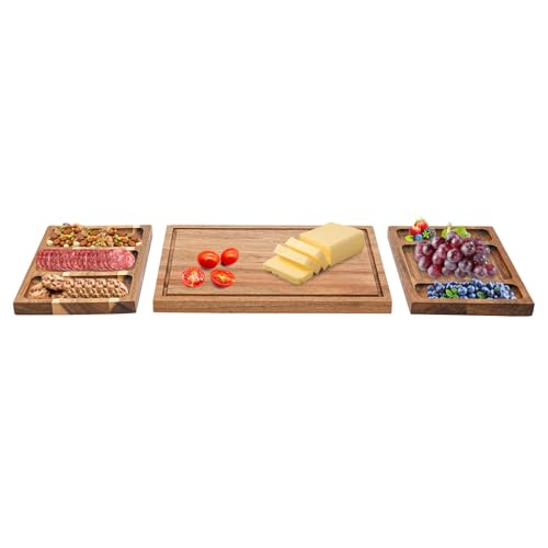 AOOUNGM Juego de tabla de queso 3 en 1 con soporte magnético para queso, madera de acacia, bandeja para servir queso, bandeja para servir queso, para aniversario, boda, Navidad