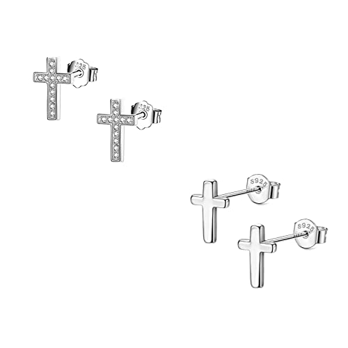 Bo Win 2 Paare Silber 925 Sterling Kreuz Ohrringe Damen & Herren mit Cubic...