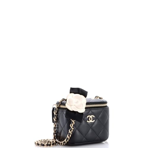 Pre-Loved Camellia Bow Vanity Case with Chain Quilted Lambskin Mini, Black2