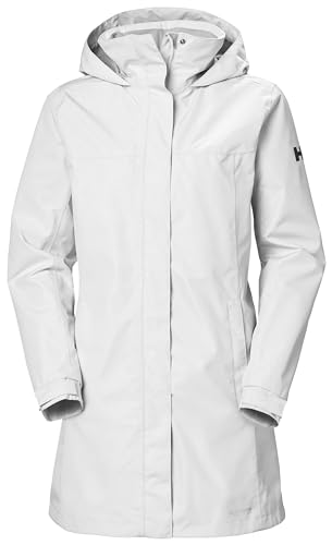 Helly-Hansen Aden Damen-Regenjacke, Standard, wasserdicht, atmungsaktiv, mit Kapuze, lang, Weiß, Größe L