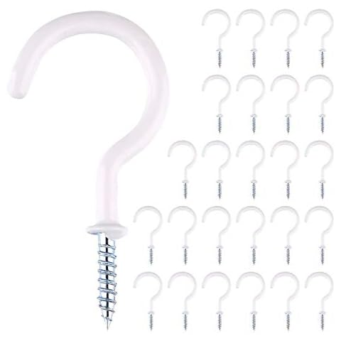 SEQUAL® 18 Pack White 25mm PVC Cup Hooks, Cup Hook, Ceiling Hook, Mug Hooks, Screw Hooks, Hooks for Outdoor Lights, Small Screw-in Hooks, Hanging Hooks for Cups and Mugs, Easy Storage Solution Cover