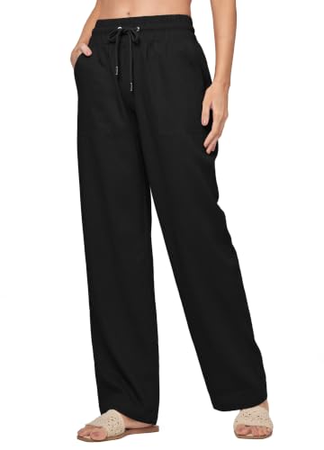 Image of Willit Women Linen Pants Wide Leg Casual Palazzo Pants Beach Summer Lounge Pants Trousers with Pockets 29 inch /31 inch / 33 inch