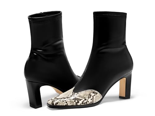 Coutgo Womens Ankle Boots Chunky Heel Square Toe Short GoGo Booties Side Zipper Winter Dress Shoes