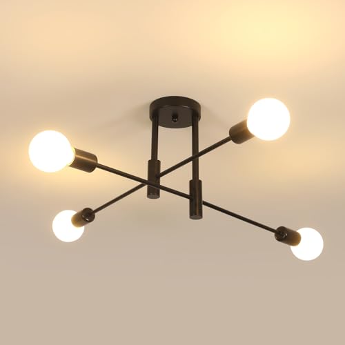 Comely Lampadario Industriale, Plafoniera Sputnik Vintage a 4 Luci E27, Lampada da Soffitto Moderno in Metallo Nero per Soggiorno, Camera da Letto, Cucina, Corridoio