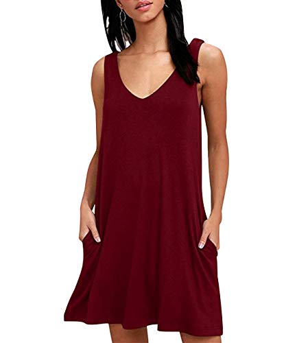 Ärmellose V Ausschnitt Sommerkleider Kurz Shirtkleider Strandkleider Damen...