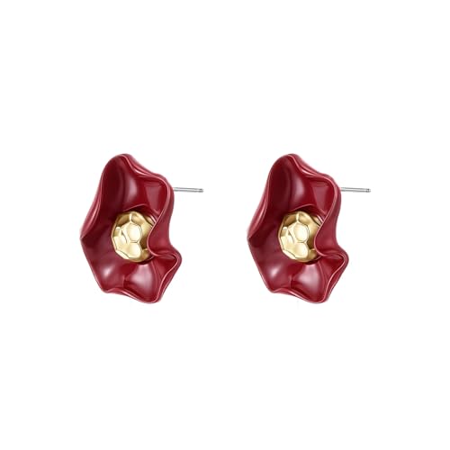Statement Flower Petal Earrings Irregular Red Stud Earrings for Women Valentine's Day Jewelry Gift(Red) by KURTCB - Used condition - US$5.36