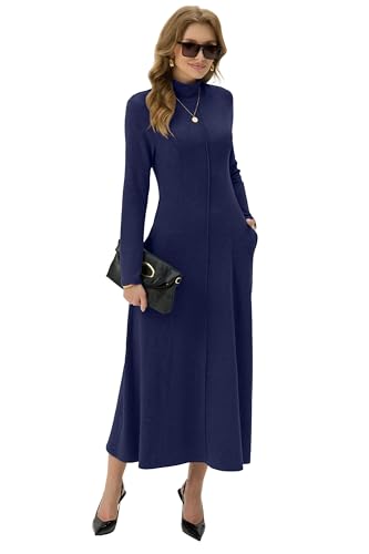 GRECERELLE Women's 2025 Fall Winter Casual Mock Neck Long Sleeve Flared Maxi Sweater Dress with Pockets (XS - 3XL)
